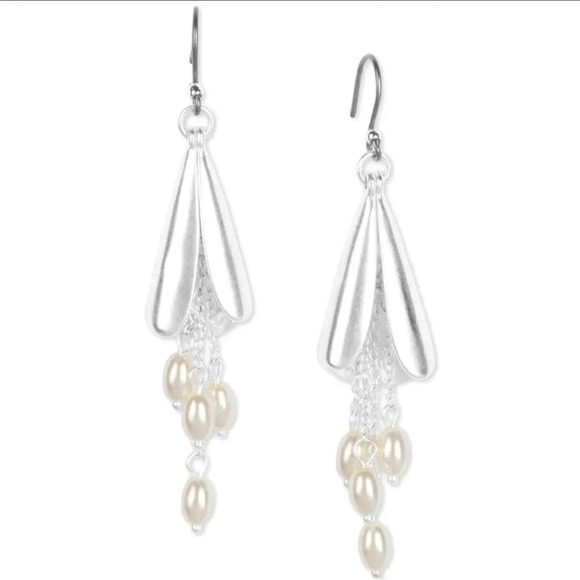 Lucky Brand Chain & Stone Flower Long Pendant Earrings - Picture 1 of 1